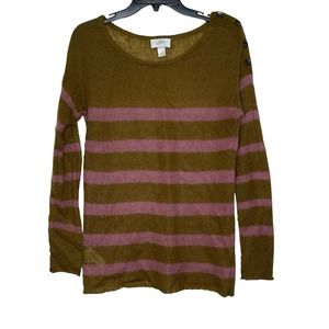 Loft Ann Taylor Women Medium Mohair‎ Striped Pullover Sweater Long Sleeve Button
